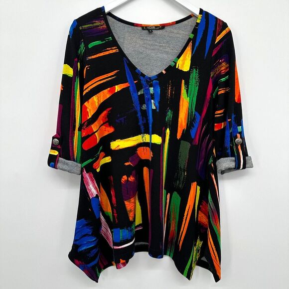Lior Paris Tunic Top‎ Shirt Blouse Size Small 3/4 Roll Tab Sleeve Art to Wear - Picture 2 of 13